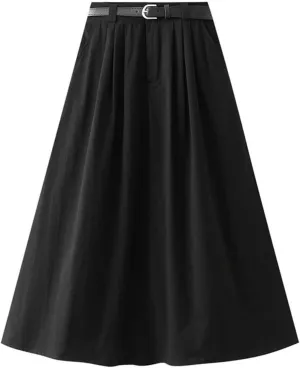 Midi Skirt for Women Solid Color Vintage Elastic Waist Pleated A Line Swing Skirts Casual Fashion Comfy Cargo Skorts