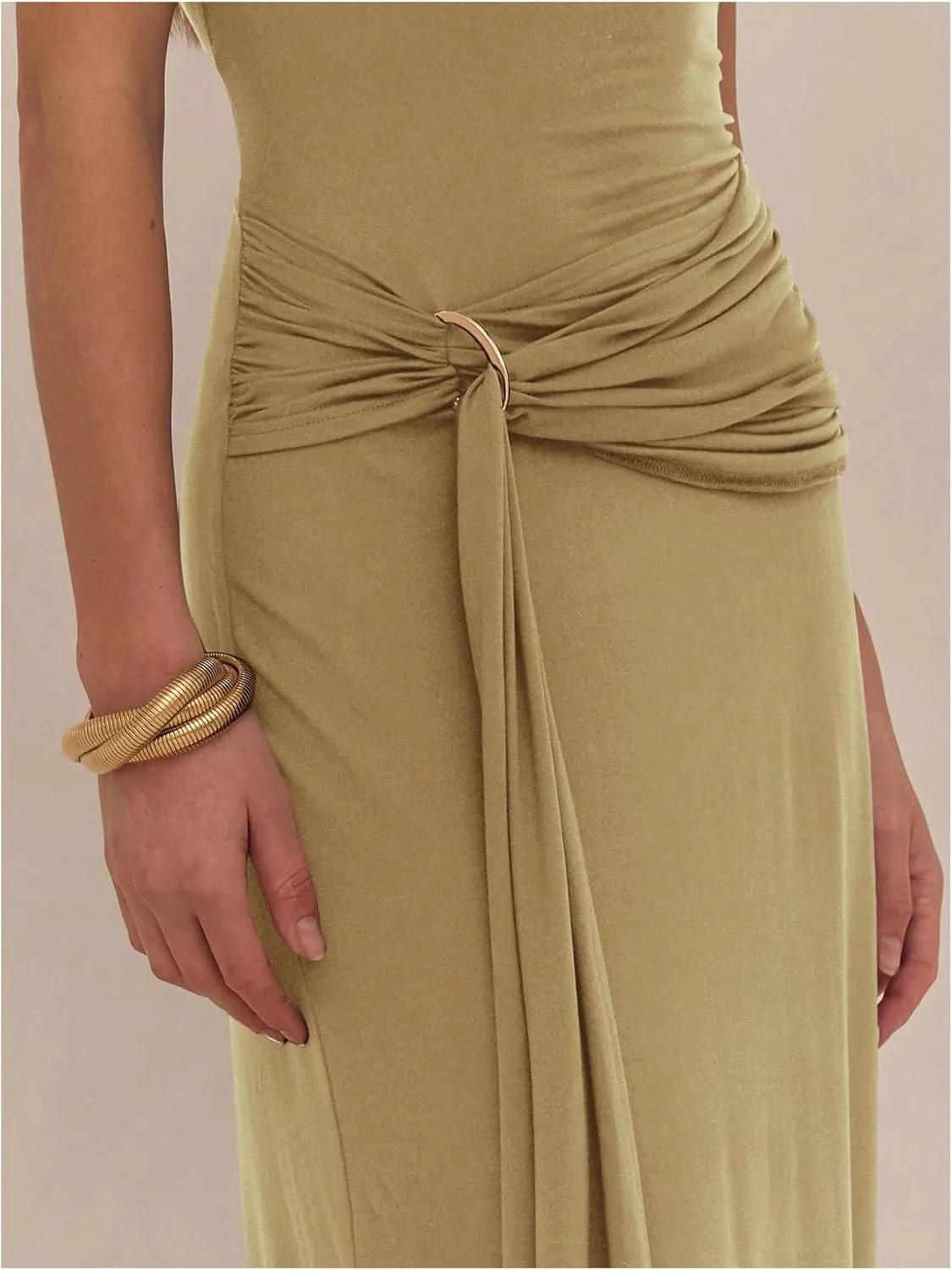 Milumia Women's Ring Tie Knot Bodycon Dress Crew Neck Short Sleeve Maxi Dresses