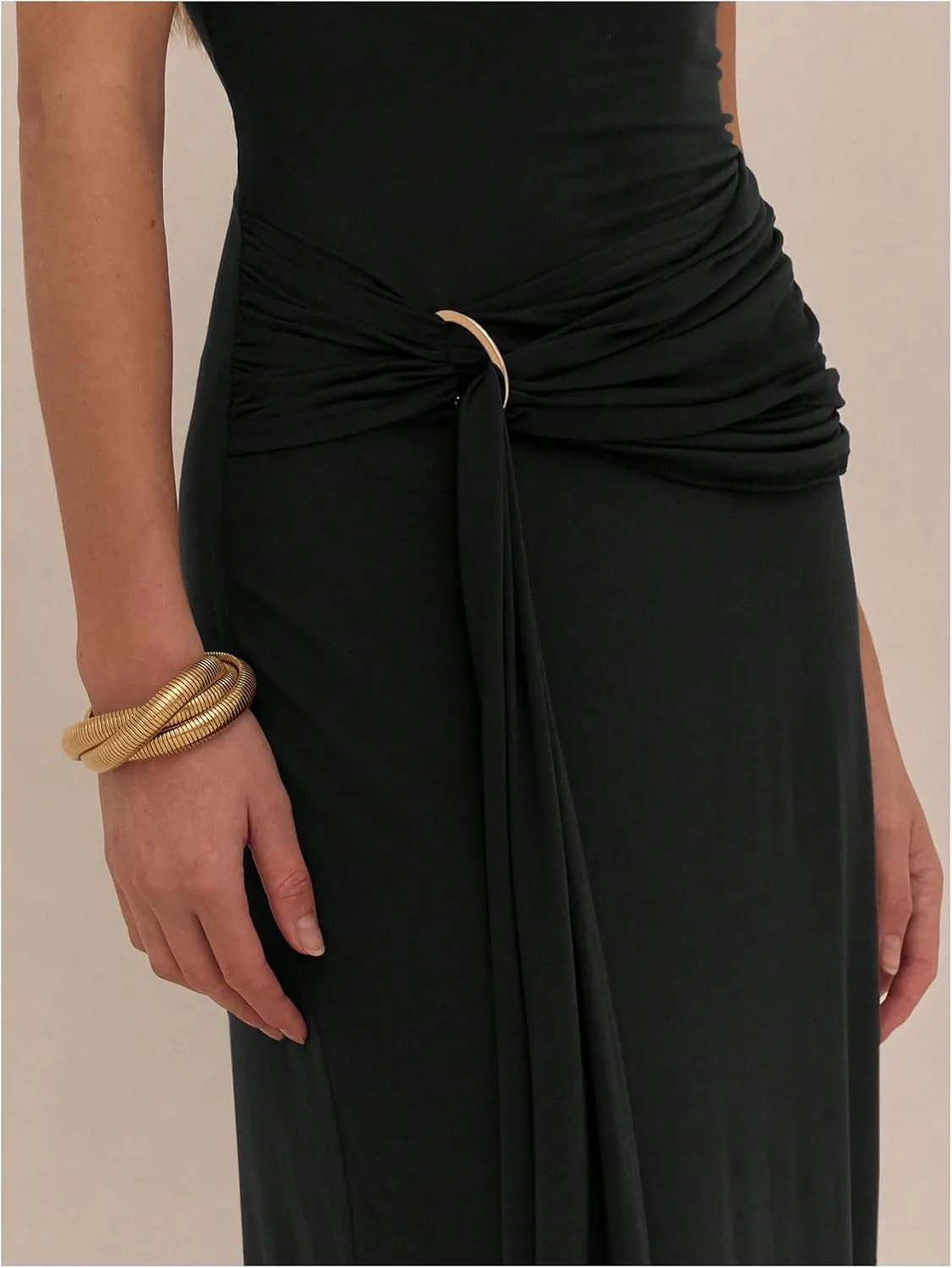 Milumia Women's Ring Tie Knot Bodycon Dress Crew Neck Short Sleeve Maxi Dresses