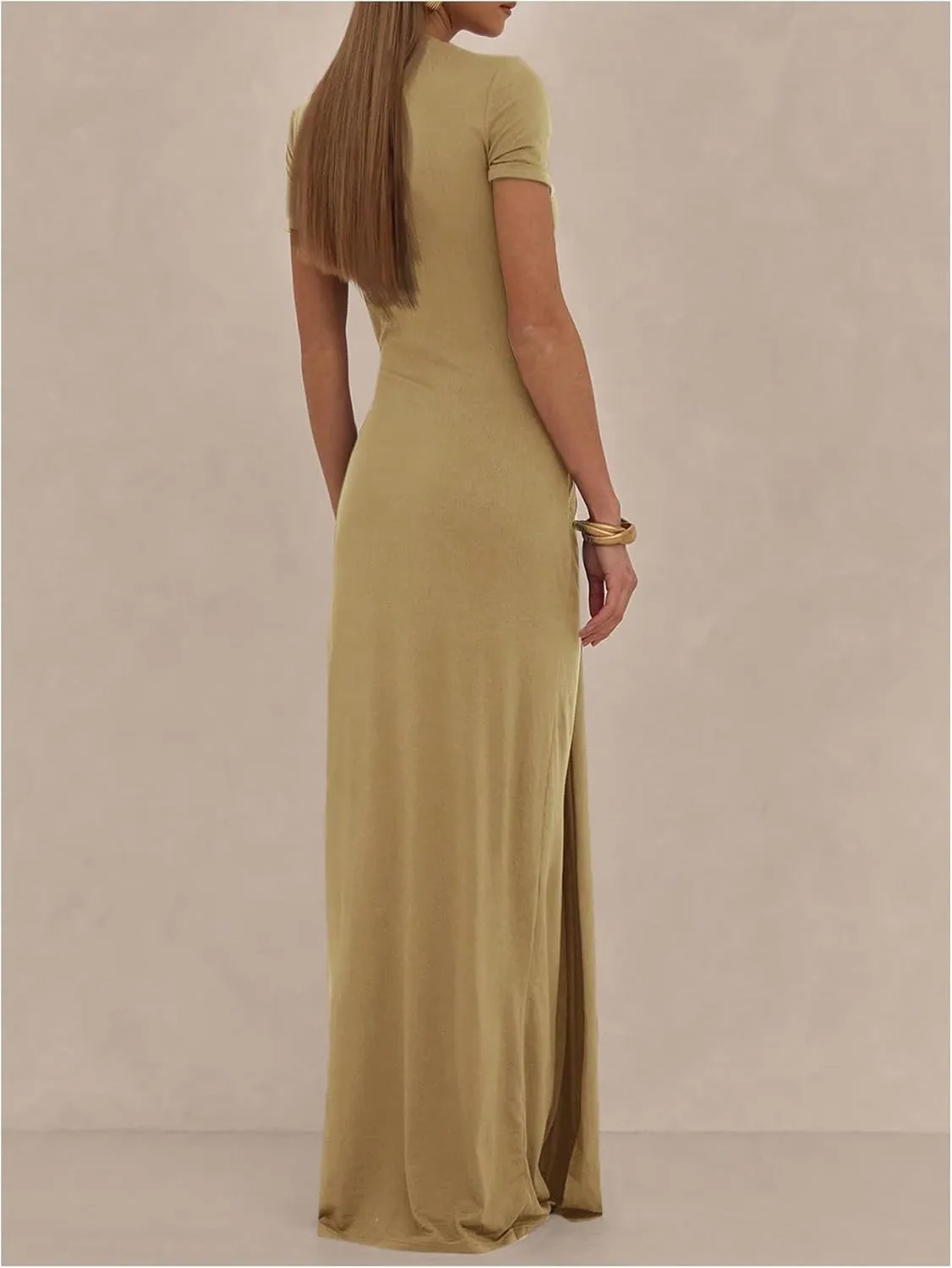 Milumia Women's Ring Tie Knot Bodycon Dress Crew Neck Short Sleeve Maxi Dresses