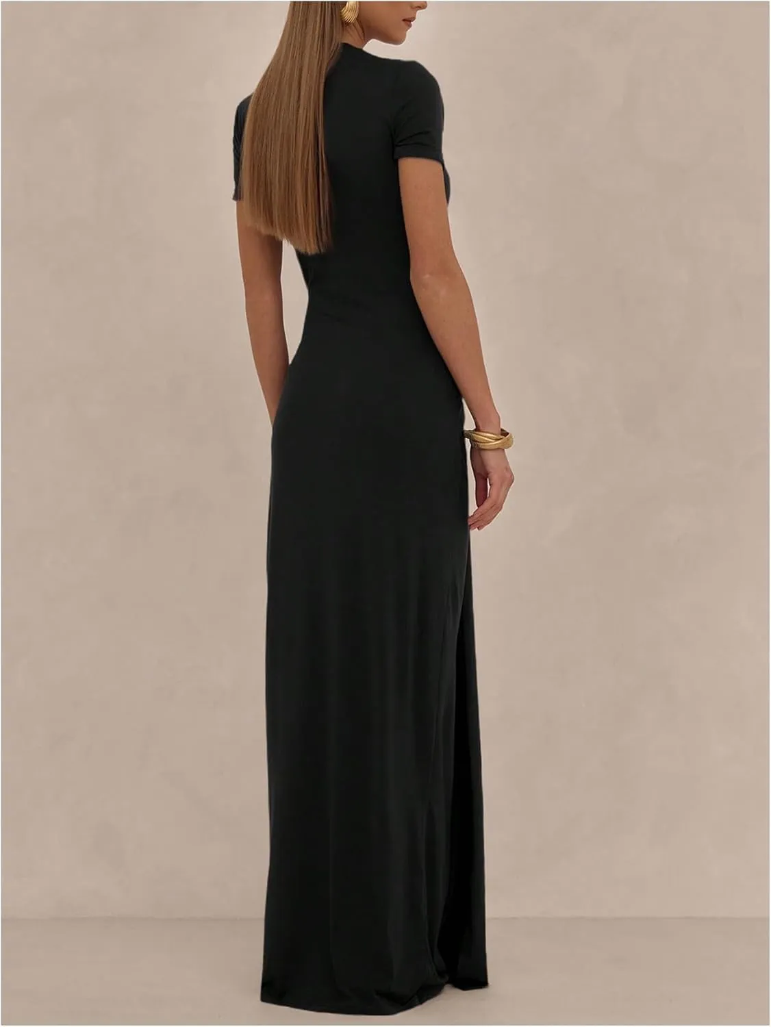 Milumia Women's Ring Tie Knot Bodycon Dress Crew Neck Short Sleeve Maxi Dresses