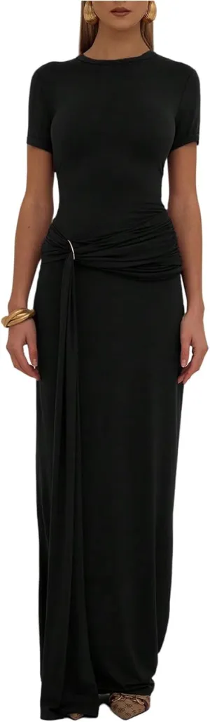 Milumia Women's Ring Tie Knot Bodycon Dress Crew Neck Short Sleeve Maxi Dresses