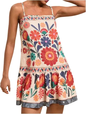 MISSACTIVER Women Sleeveless Floral Mini Dress Square Neck Ruffle Hem Spaghetti Strap Tank Dress Vacation Boho Sundress