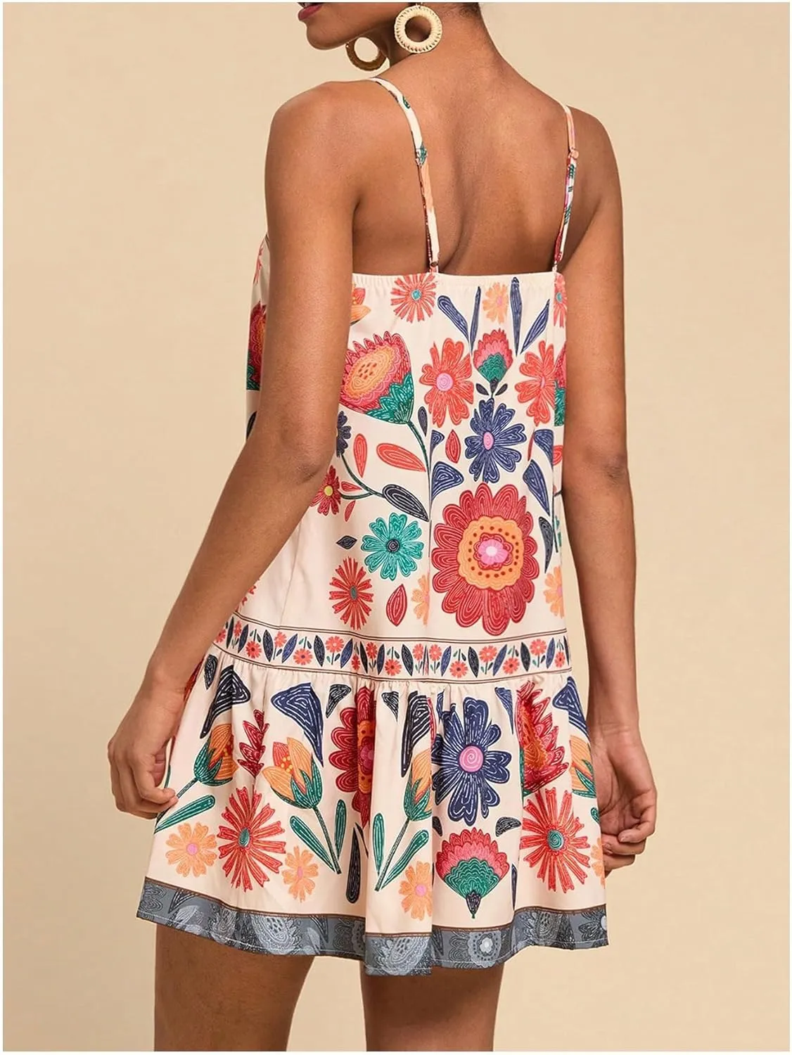 MISSACTIVER Women Sleeveless Floral Mini Dress Square Neck Ruffle Hem Spaghetti Strap Tank Dress Vacation Boho Sundress
