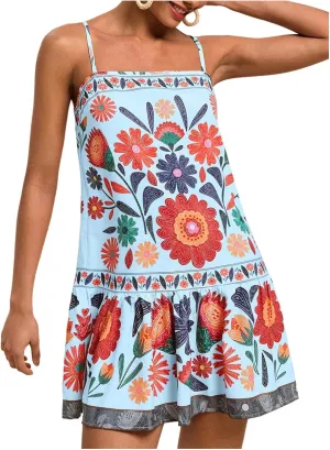 MISSACTIVER Women Sleeveless Floral Mini Dress Square Neck Ruffle Hem Spaghetti Strap Tank Dress Vacation Boho Sundress