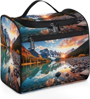 Natural Scenery Hanging Toiletry Bag for Women Men Large Capacity Makeup Bag Waterproof Cosmetic Bag Portable Travel Makeup Organizer with Multi Compartments