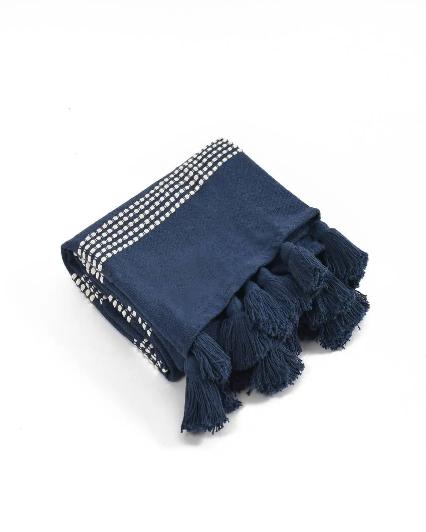 Navy Striped Cotton Throw | 59 x 49 inches