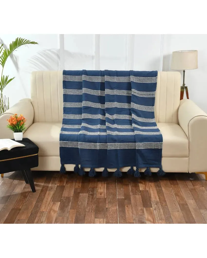 Navy Striped Cotton Throw | 59 x 49 inches