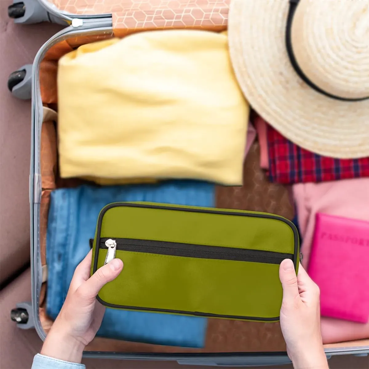 Olive Travel Toiletry Bag Water-Resistant Cosmetic Makeup Shaving Bag Large Capacity with Handle for Travel Toiletries Accessories Sports