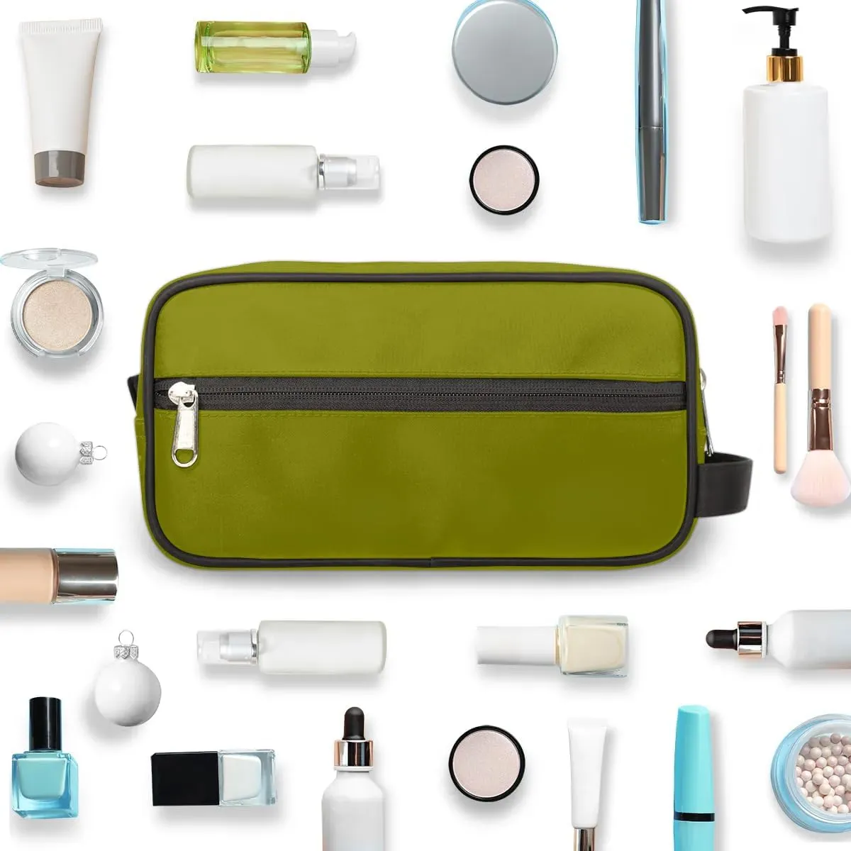 Olive Travel Toiletry Bag Water-Resistant Cosmetic Makeup Shaving Bag Large Capacity with Handle for Travel Toiletries Accessories Sports