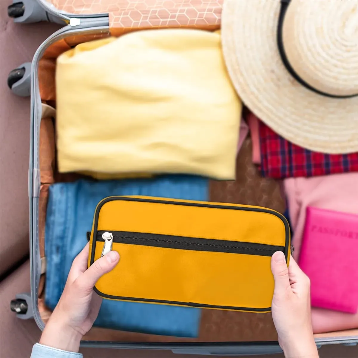 Orange Travel Toiletry Bag Water-Resistant Cosmetic Makeup Shaving Bag Large Capacity with Handle for Travel Toiletries Accessories Sports