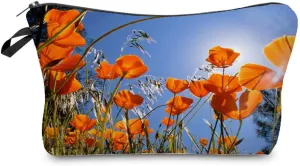 Orange Tulip Floral Cosmetic Bag for Women Cute Small Makeup Bag for Purse Travel Toiletry Zipper Pouch for Girls Gift for Sisters Orange Tulip Floral Makeup Bag for Her