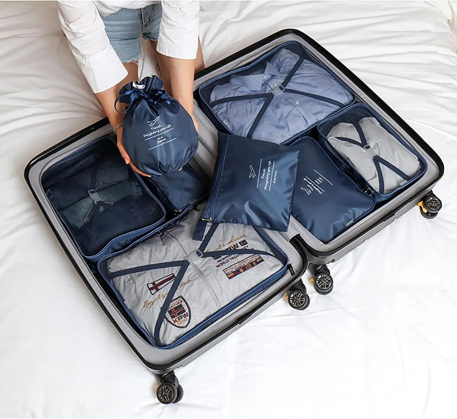 Packing Cubes 8-Pcs Travel Organizer Accessories Travel Luggage Storage Bag with Shoe Bag Toiletry Bags andUnderwear Bag,Pink