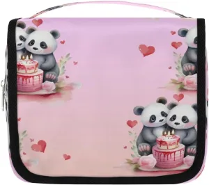 Panda's Love Cake Hanging Travel Toiletry Bag Cosmetic Bag Portable Wash Bag with Hook for Bathroom Accessories Toiletries Cosmetics