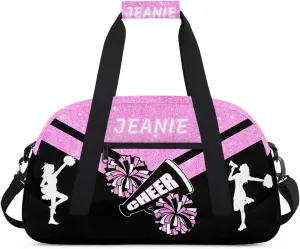 Personalize Cheer Duffel Bags with Custom Name & Text Sport Dance Gym Bags Garment Bags for Girls Kids Cheerleaders Overnight Weekender Travel Pink Glitter 4