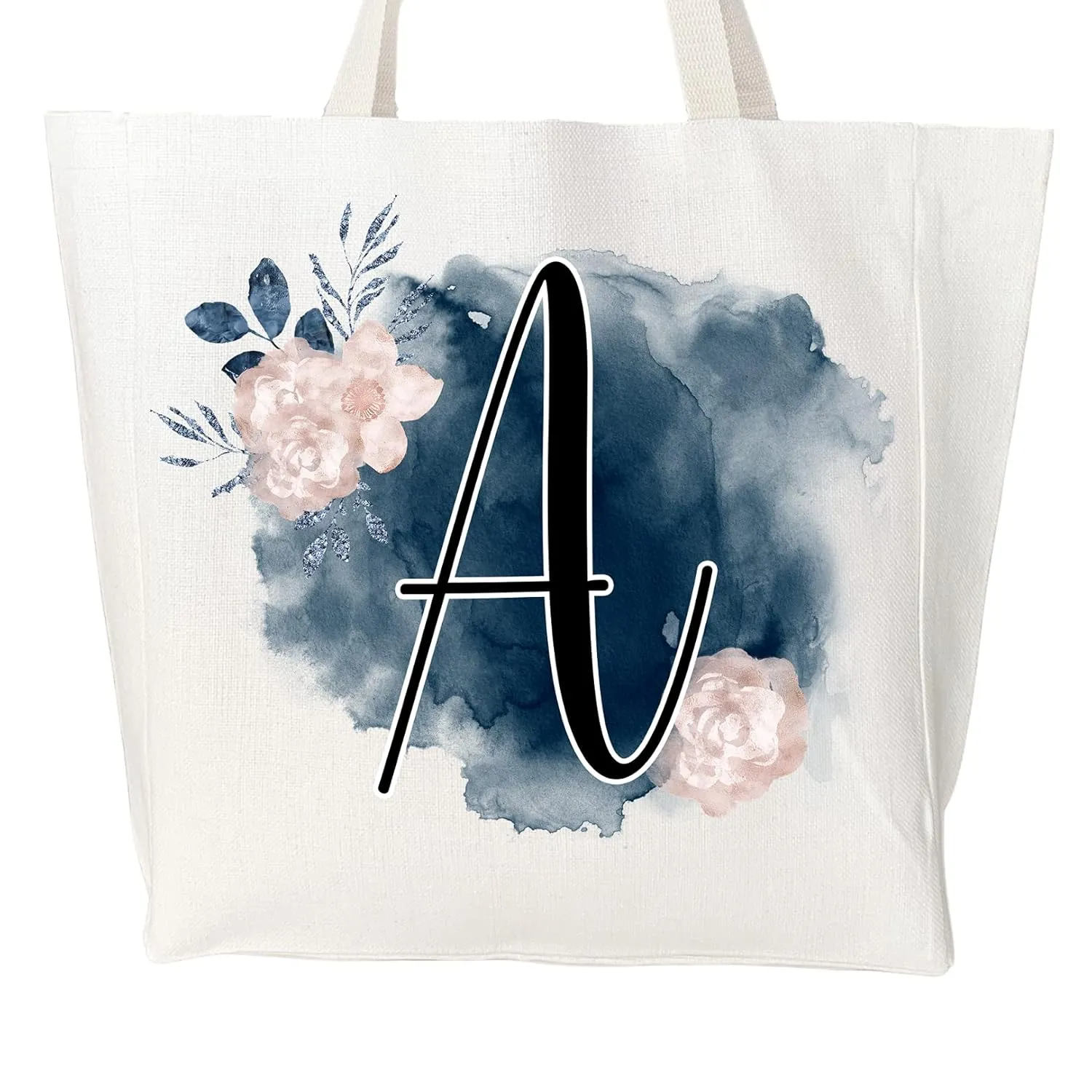 Personalized Tote Bags for Women - Monogram Initial Gifts - Bridesmaid Proposal - Reusable Shopping Bag - CHOOSE FROM 4 COLORS! (Blush, S)