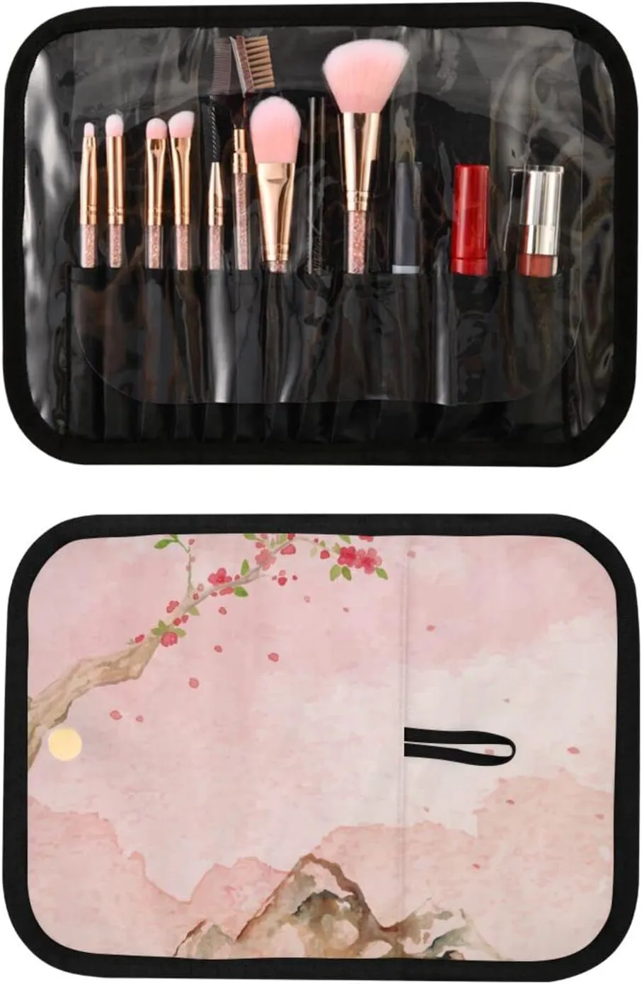 Pink Cherry Blossoms Travel Toiletry Bag Cosmetic Make up Brush Cases Hanging Water-resistant Accessories Organizer for Women 3PCS