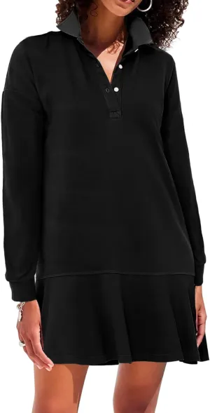 Polo Dress for Women Long Sleeve Ruffle Hem Golf Tennis Workout Dress Spring Mini Dresses
