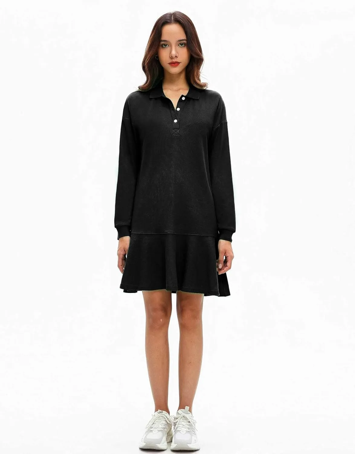 Polo Dress for Women Long Sleeve Ruffle Hem Golf Tennis Workout Dress Spring Mini Dresses