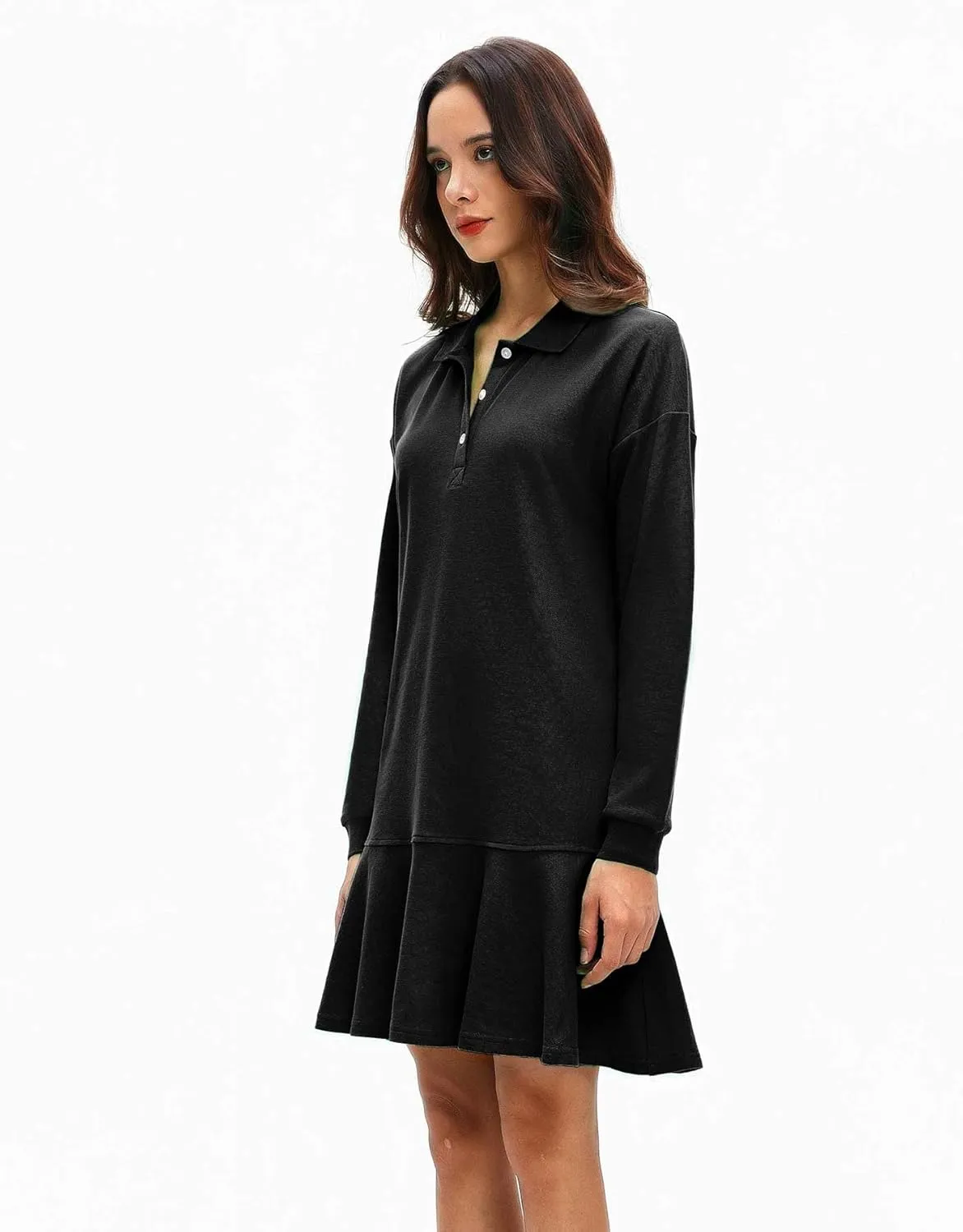 Polo Dress for Women Long Sleeve Ruffle Hem Golf Tennis Workout Dress Spring Mini Dresses