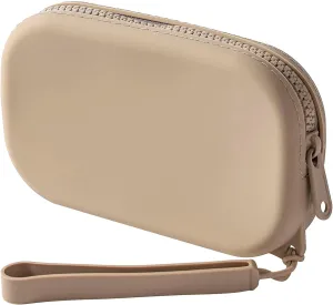 Portable Silicone Makeup Bag for Women, Small Travel Waterproof Toiletry Cosmetic Bag, Zipper Closure Organizer Makeup Case with Handle (Khaki)
