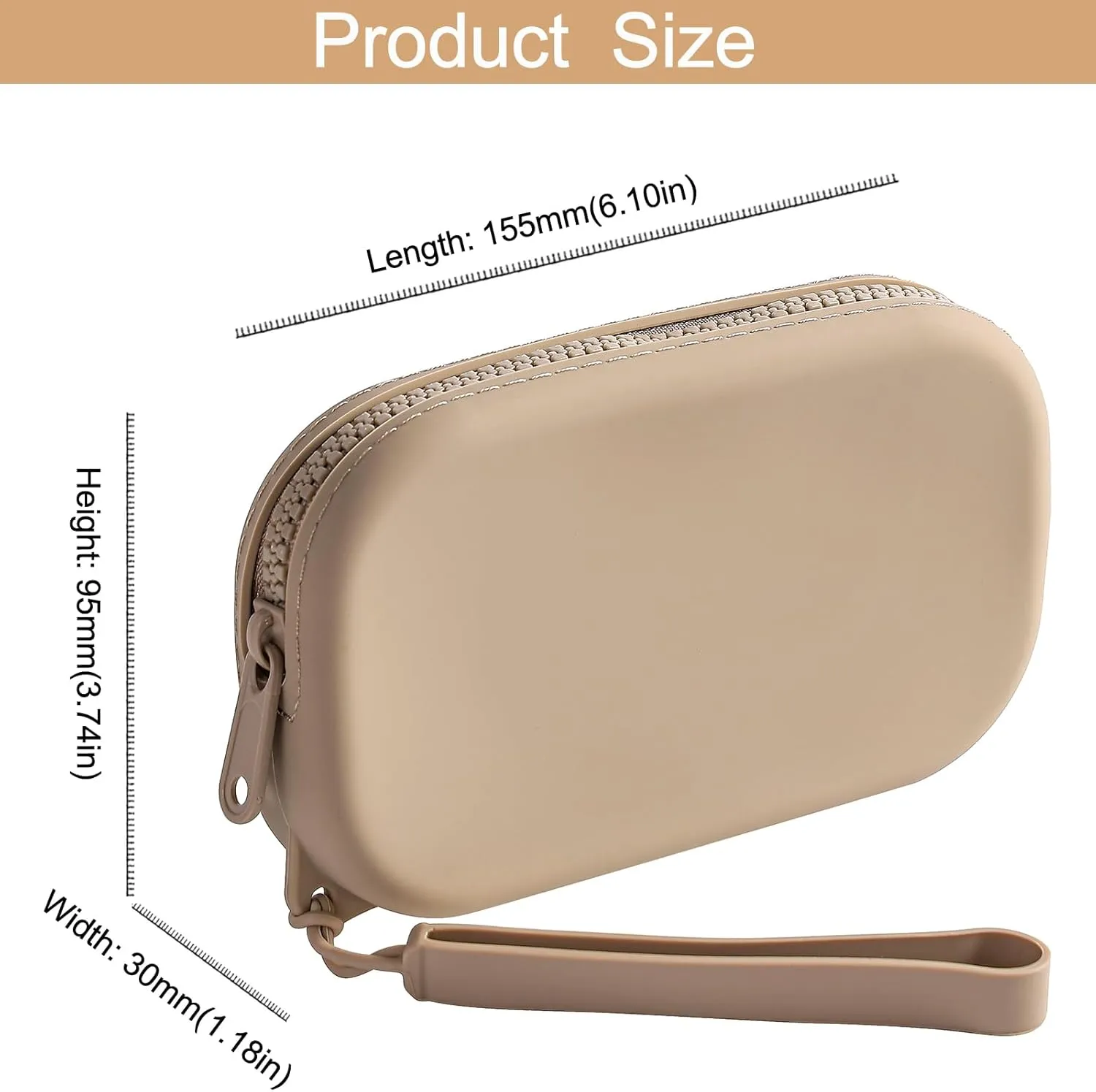 Portable Silicone Makeup Bag for Women, Small Travel Waterproof Toiletry Cosmetic Bag, Zipper Closure Organizer Makeup Case with Handle (Khaki)