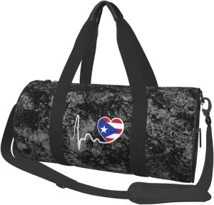 Puerto Rico Flag Heartbeat Convertible Garment Bag with Shoulder Strap, Carry on Garment Duffel Bag for Men Women - Rolling Foldable for Travel Luggage Bags (Black)