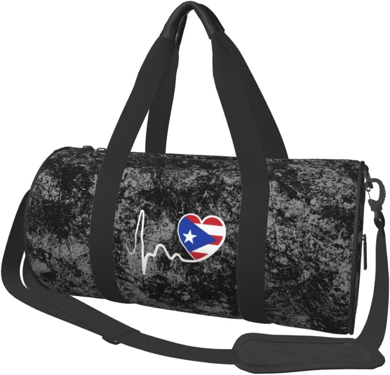 Puerto Rico Flag Heartbeat Convertible Garment Bag with Shoulder Strap, Carry on Garment Duffel Bag for Men Women - Rolling Foldable for Travel Luggage Bags (Black)