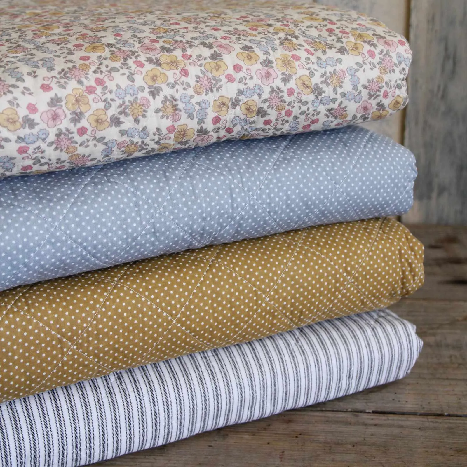 Quilted Bedspread - Charcoal Ticking Stripe