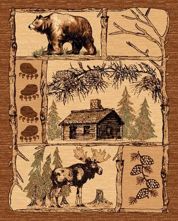 "Bear, Cabin & Moose" Northwoods Area Rug - 2 x 3