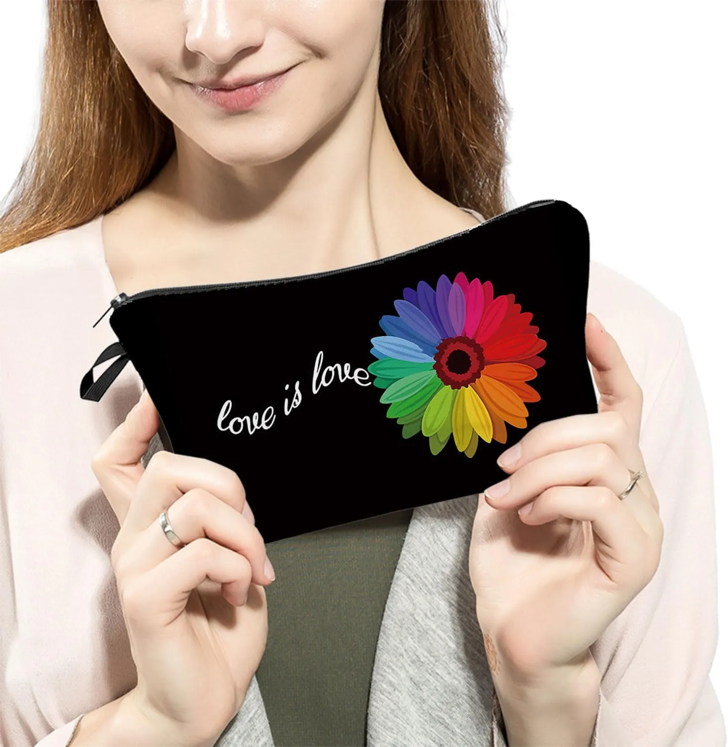 Rainbow Makeup Bag Cute Small Makeup Organizer Bag Accessories Travel Toiletry Zipper Pouch Gift Rainbow Love Is Love Cosmetic Bag for LGBT Women Friends