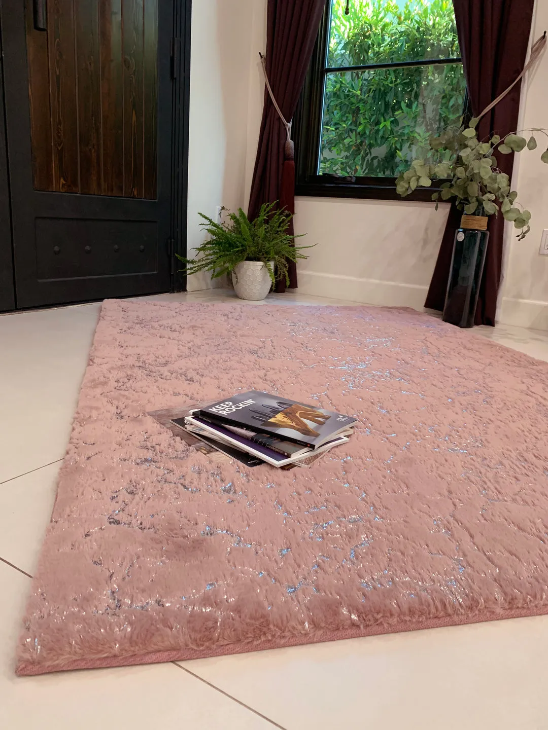 Rose Silver Soft Cozy Fuzzy Faux Fur Area Rug / Carpet