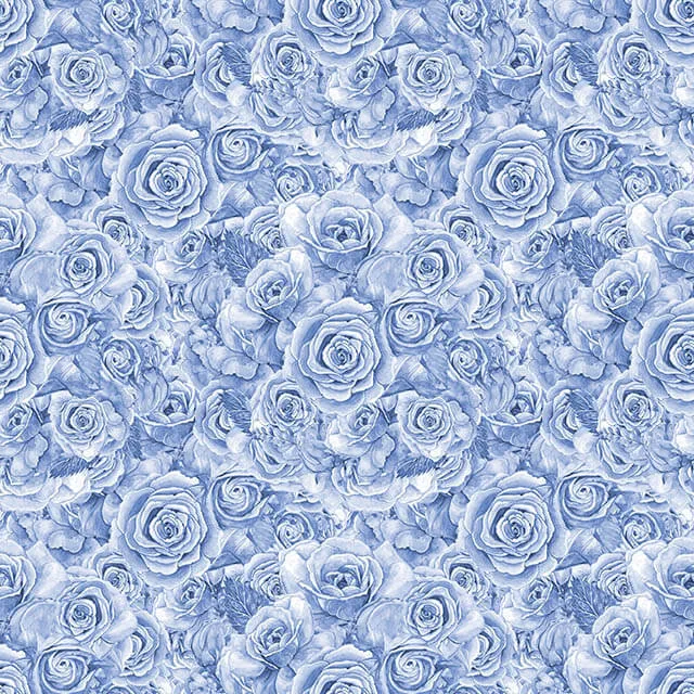 Roses Bouquet Cotton Curtain Fabric - Sapphire