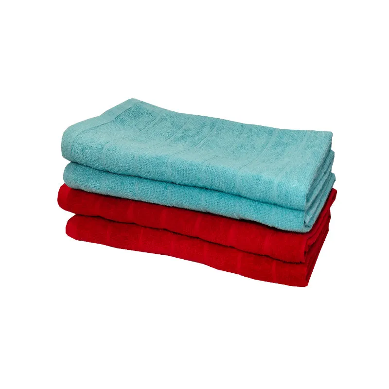 Sarda Bath Towel (Red & Light Blue) - Set Of Four