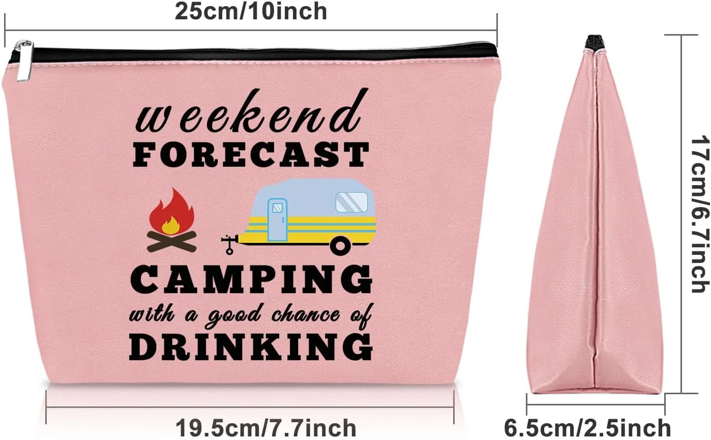 Sazuwu Happy Camper Gifts for Couples - Pink Makeup Bag for Women, Camping Cosmetic Bag, Camper Accessories for Travel Trailers