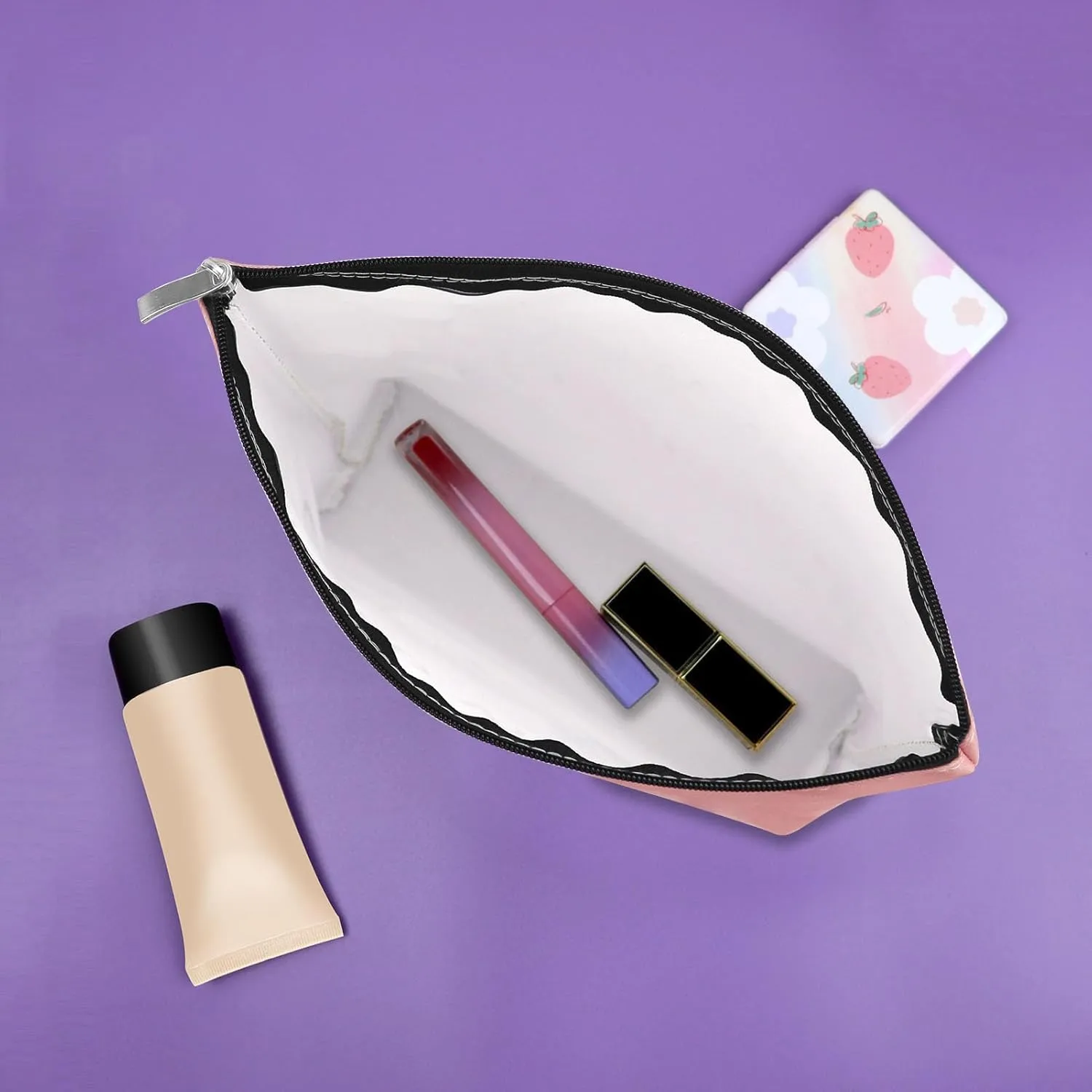 Sazuwu Happy Camper Gifts for Couples - Pink Makeup Bag for Women, Camping Cosmetic Bag, Camper Accessories for Travel Trailers