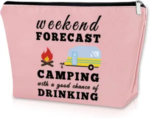 Sazuwu Happy Camper Gifts for Couples - Pink Makeup Bag for Women, Camping Cosmetic Bag, Camper Accessories for Travel Trailers