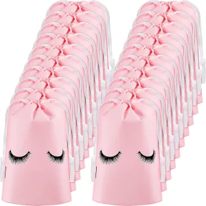 Shappy 50 Pcs Eyelash Aftercare Bags Eyelash Aftercare Plastic Makeup Bags with Drawstring Beauty Gift Cosmetic Sample Pouch for Women Girls Business Supplies(6 x 8 Inches,Pink)