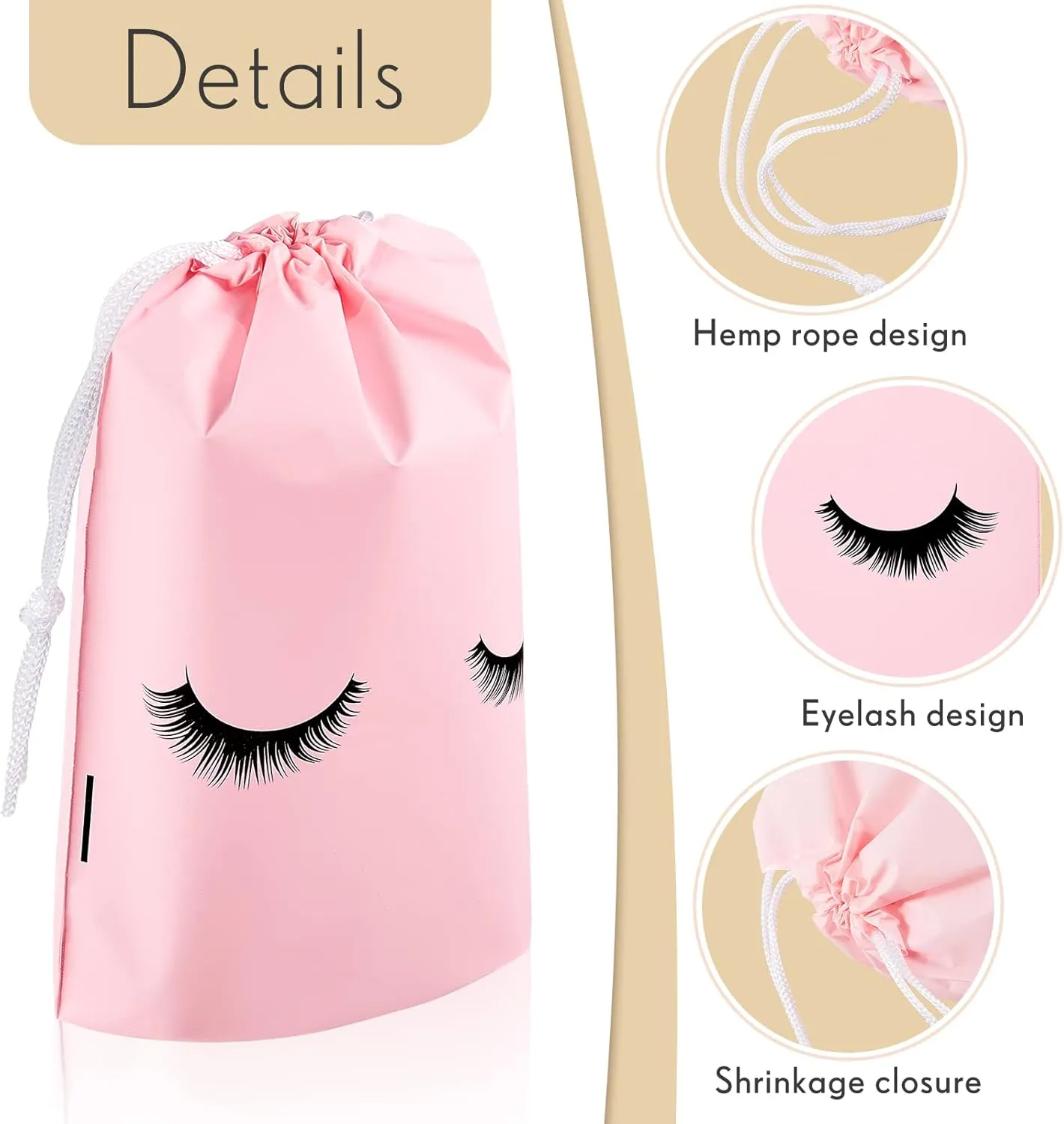 Shappy 50 Pcs Eyelash Aftercare Bags Eyelash Aftercare Plastic Makeup Bags with Drawstring Beauty Gift Cosmetic Sample Pouch for Women Girls Business Supplies(6 x 8 Inches,Pink)