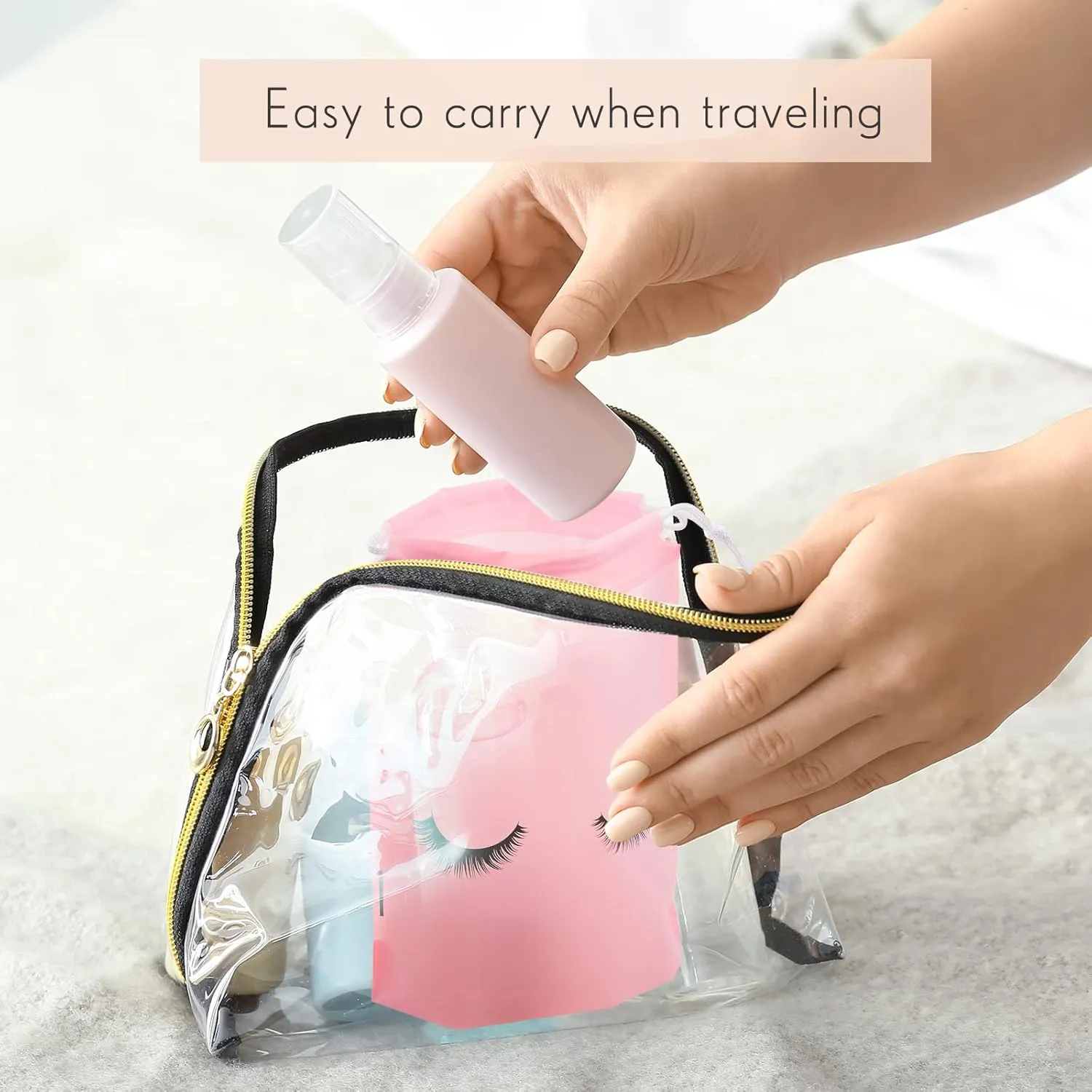 Shappy 50 Pcs Eyelash Aftercare Bags Eyelash Aftercare Plastic Makeup Bags with Drawstring Beauty Gift Cosmetic Sample Pouch for Women Girls Business Supplies(6 x 8 Inches,Pink)