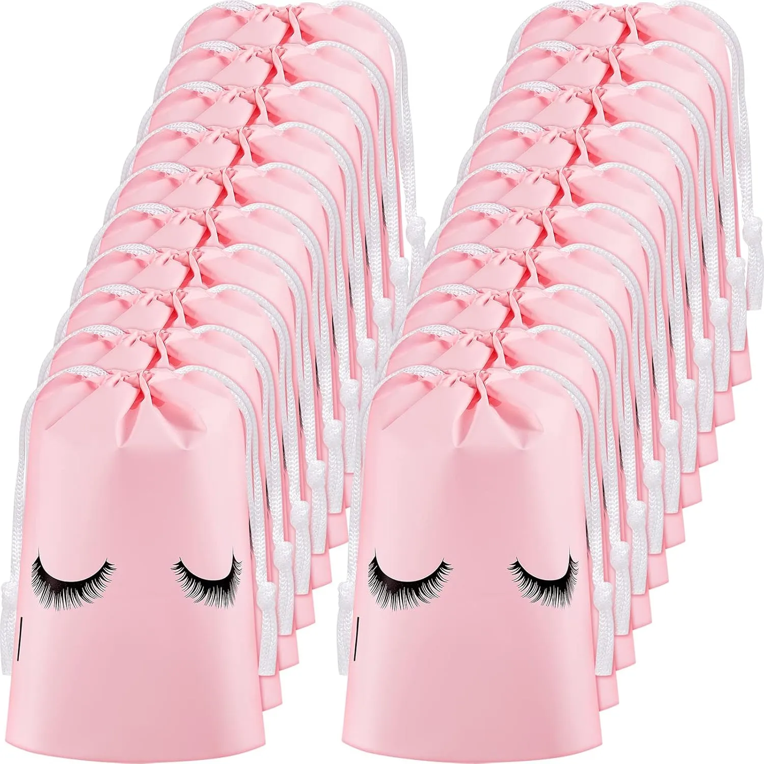 Shappy 50 Pcs Eyelash Aftercare Bags Eyelash Aftercare Plastic Makeup Bags with Drawstring Beauty Gift Cosmetic Sample Pouch for Women Girls Business Supplies(6 x 8 Inches,Pink)
