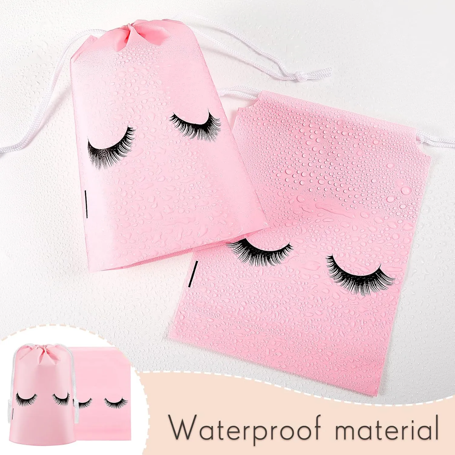 Shappy 50 Pcs Eyelash Aftercare Bags Eyelash Aftercare Plastic Makeup Bags with Drawstring Beauty Gift Cosmetic Sample Pouch for Women Girls Business Supplies(6 x 8 Inches,Pink)