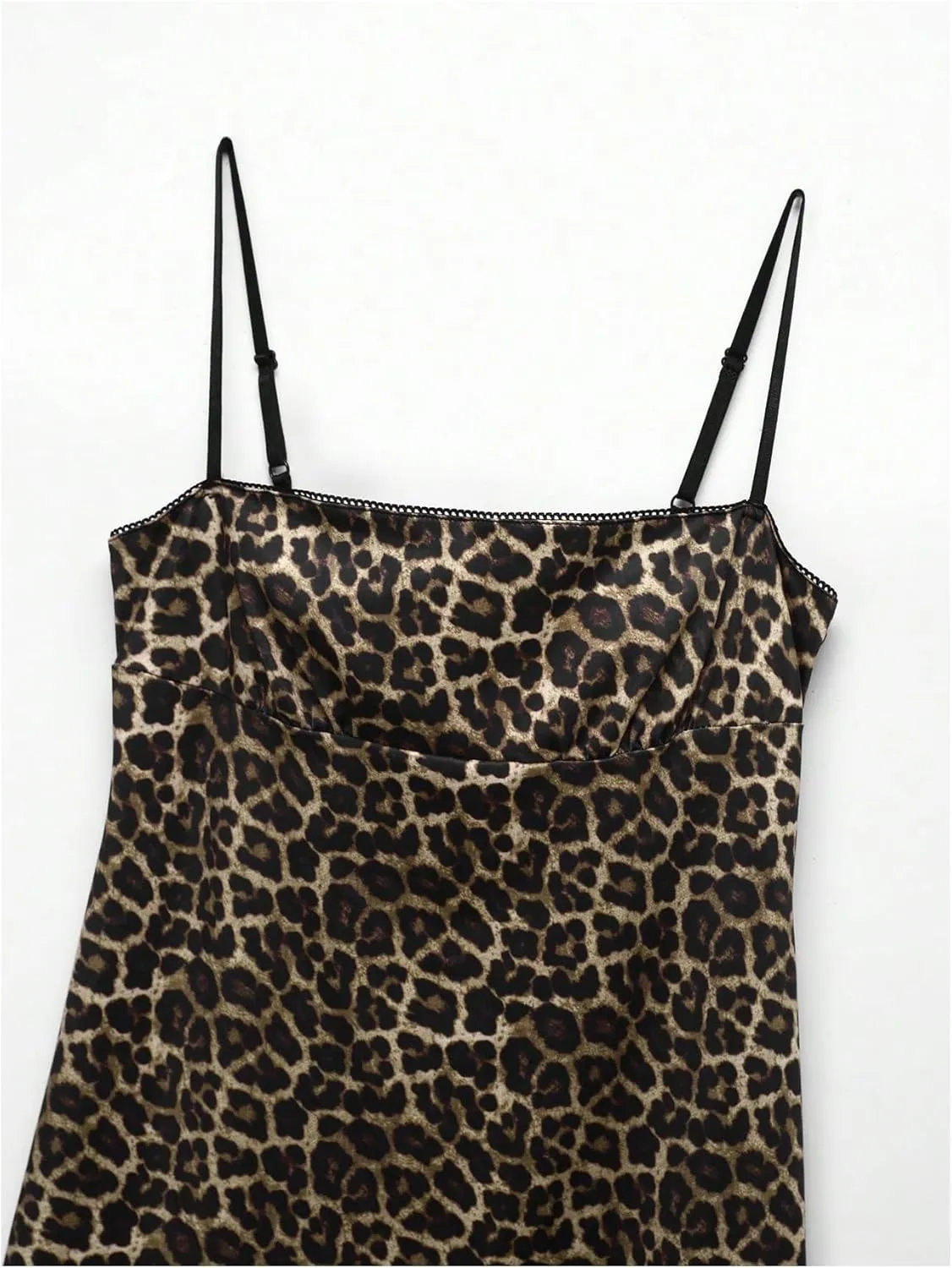 SHENHE Women's Leopard Dress Spaghetti Strap Animal Print A Line Flare Mini Cami Dress