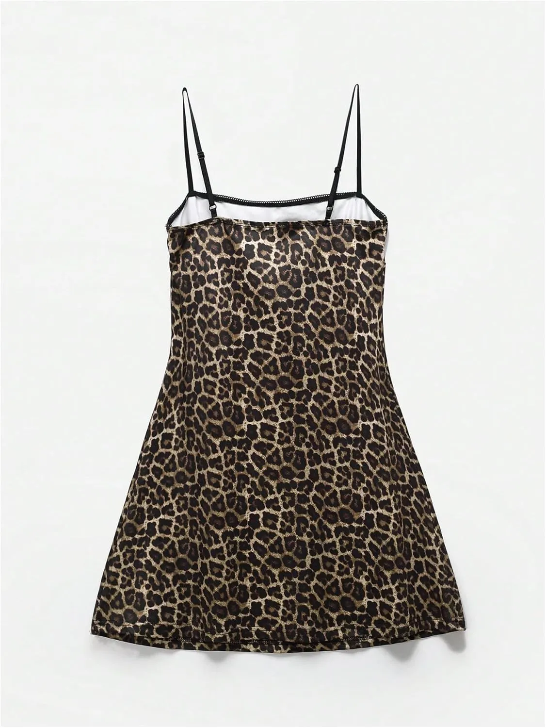 SHENHE Women's Leopard Dress Spaghetti Strap Animal Print A Line Flare Mini Cami Dress