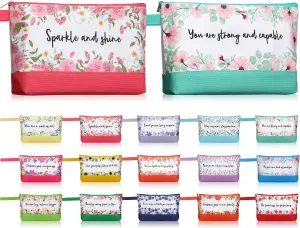 Silkfly 15 Pcs Flower Canvas Makeup Bags Bulk 10.2 x 5.5 x 2 Inches Inspirational Canvas Cosmetic Bag Spring Travel Toiletry Pouch with Zipper Inspirational Gifts for Women
