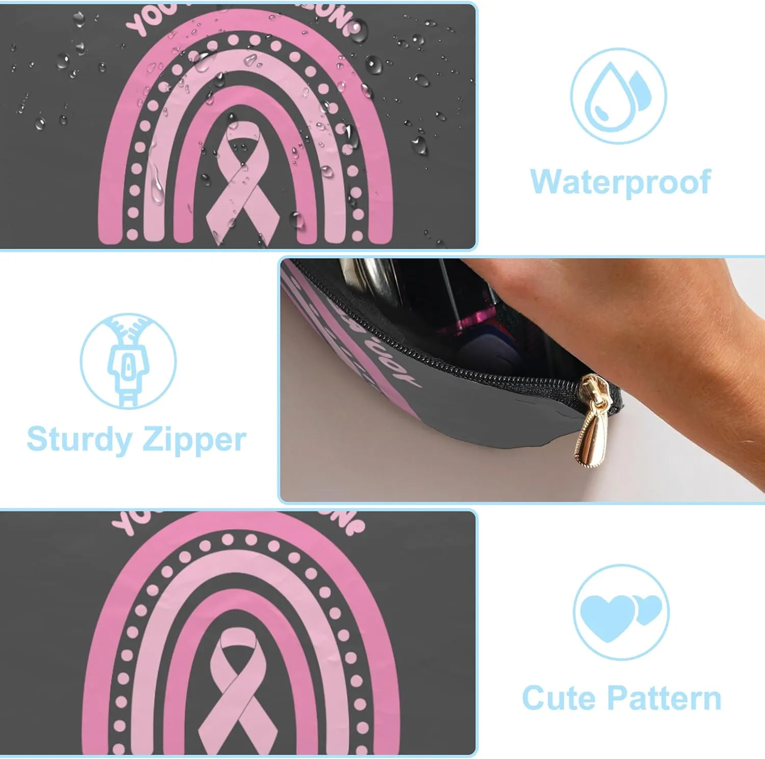 Small Makeup Bag Breast Cancer Ribbon Cosmetic Bag for Women Portable Purse Travel Toiletry Bag Accessories Organizer Zipper Pouch