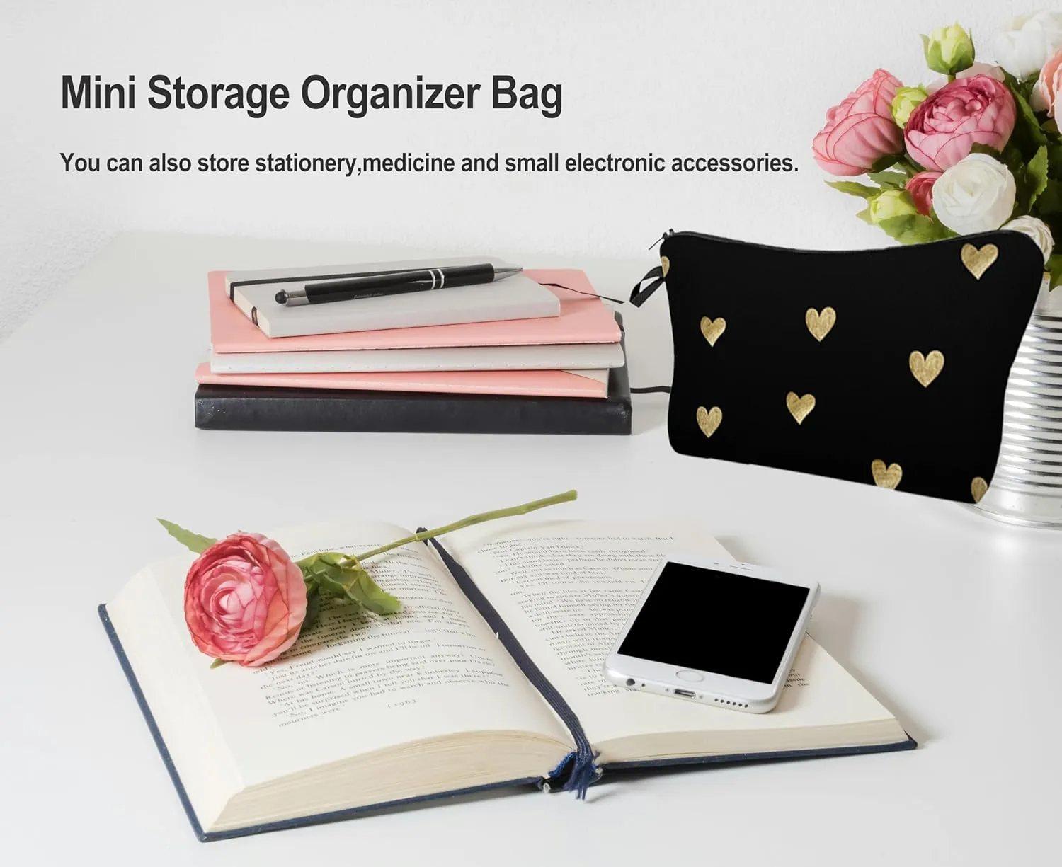 Small Makeup Bag,Cute Cosmetic Bag Coin Purse Lipsticks Pouch with Zipper for Women Girls Makeup Essentials Accessories(Heart)