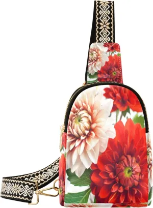 Small Sling Bag Waist Packs Leather Crossbody Packs Chest Bag Autumn Dahlias Bouquet for Women Travel Belt Purse