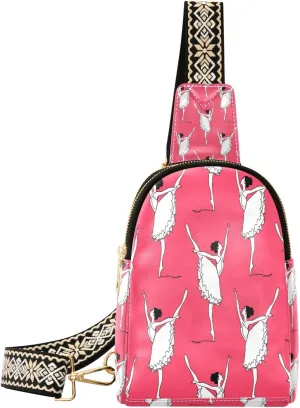 Small Sling Bag Waist Packs Leather Crossbody Packs Chest Bag Dancing Ballet Girl for Women Travel Belt Purse