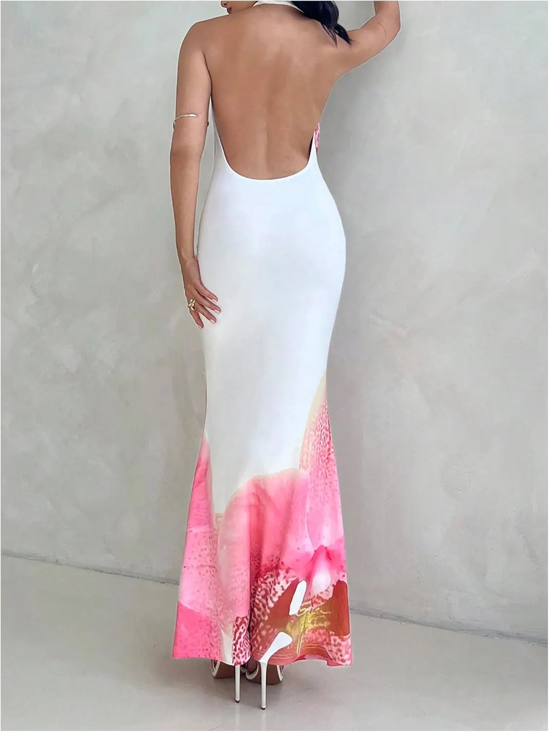 SOLY HUX Women's Floral Print Maxi Dress Halter Draped Cowl Neck Sleeveless Backless Bodycon Long Dresses